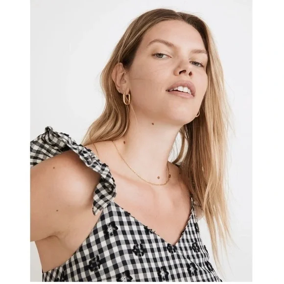 NWT Madewell Gingham Print Ruffle Hem Tent Midi Dress Preppy Black White Size 10 - Picture 3 of 14